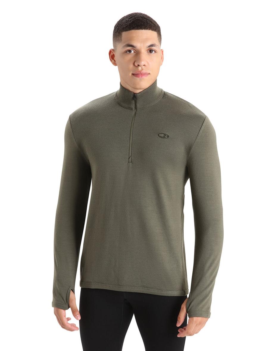 Icebreaker Merino Original Long Sleeve Half Zip Férfi Kapucnis Pulóver Olivazöld | HU 1271LISH